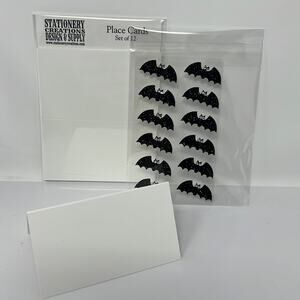 White Place Cards with Bats